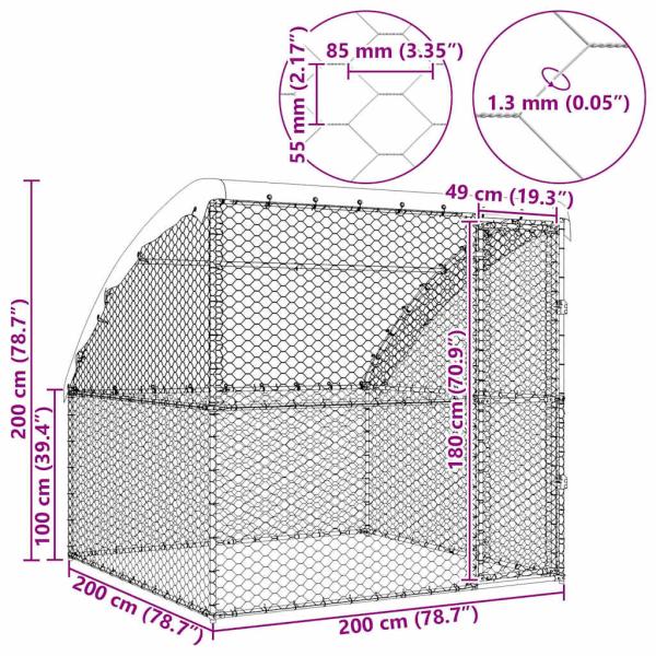 Hundekäfig mit Speicher Silber 2 x 2 x 2 m Verzinkter Stahl