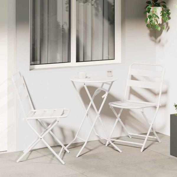 ARDEBO.de - Garten Bistro Set 3 stk. Weiß Stahl