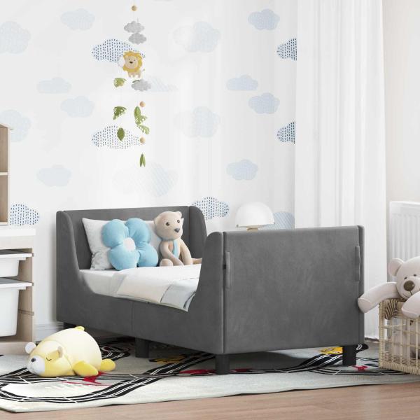 ARDEBO.de - Kinderbettgestell mit Kopfteil Dunkelgrau 70 x 140 cm Samt