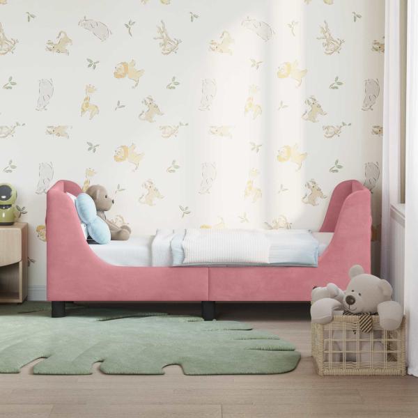 Kinderbettgestell mit Kopfteil Rosa 70 x 140 cm Samt