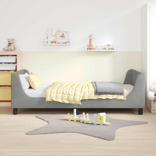 Kinderbettgestell mit Kopfteil Hellgrau 90 x 190 cm Samt