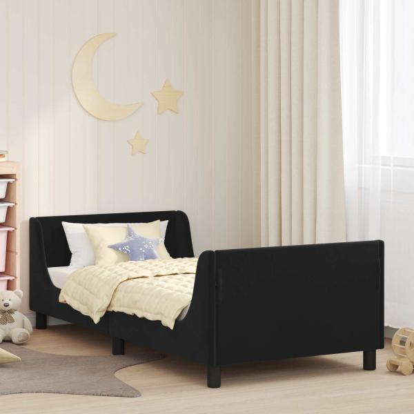 ARDEBO.de - Kinderbettgestell mit Kopfteil Schwarz 90 x 190 cm Samt