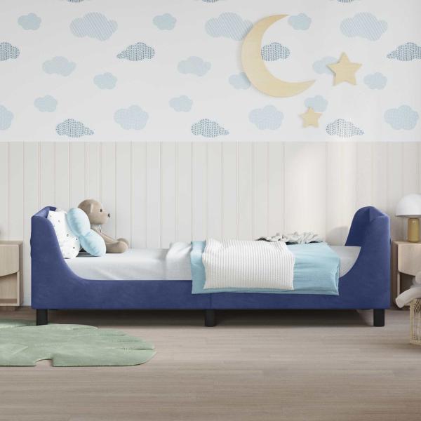 Kinderbettgestell mit Kopfteil Polizeiblau 90 x 190 cm Samt
