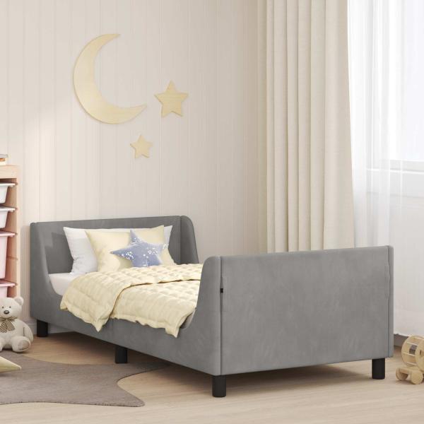 ARDEBO.de - Kinderbettgestell mit Kopfteil Hellgrau 90 x 200 cm Samt