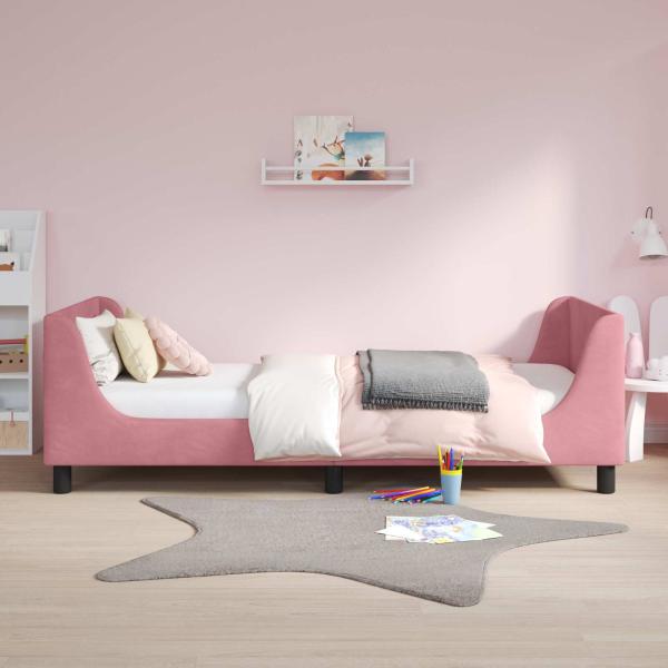 Kinderbettgestell mit Kopfteil Rosa 90 x 200 cm Samt