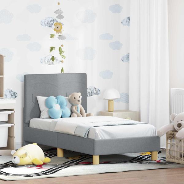 ARDEBO.de - Kinderbettgestell mit Kopfteil Hellgrau 70 x 140 cm Stoff