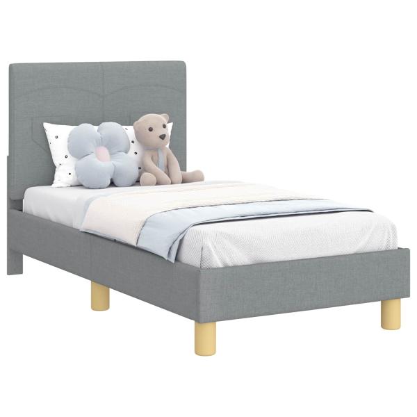 Kinderbettgestell mit Kopfteil Hellgrau 70 x 140 cm Stoff