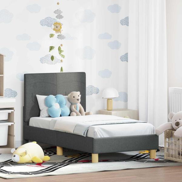 ARDEBO.de - Kinderbettgestell mit Kopfteil Dunkelgrau 70 x 140 cm Stoff