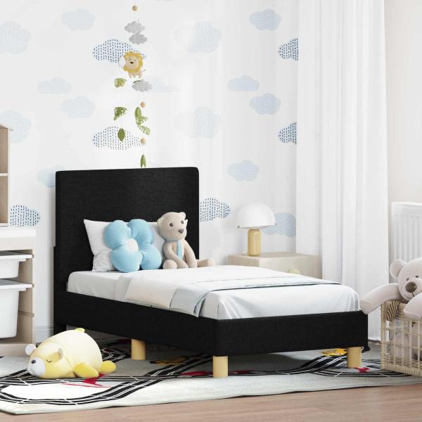 ARDEBO.de - Kinderbettgestell mit Kopfteil Schwarz 70 x 140 cm Stoff
