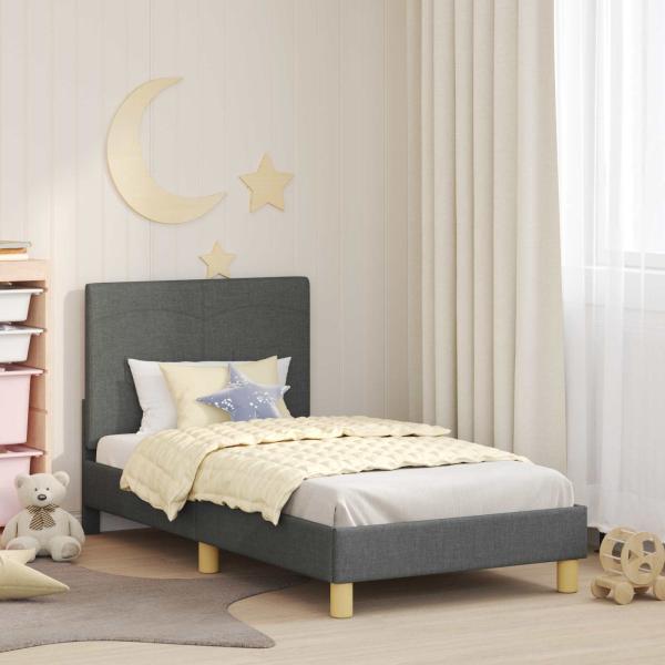 ARDEBO.de - Kinderbettgestell mit Kopfteil Dunkelgrau 80 x 160 cm Stoff