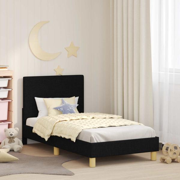 ARDEBO.de - Kinderbettgestell mit Kopfteil Schwarz 80 x 160 cm Stoff