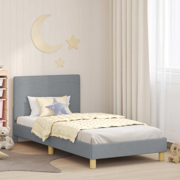 ARDEBO.de - Kinderbettgestell mit Kopfteil Hellgrau 90 x 190 cm Stoff