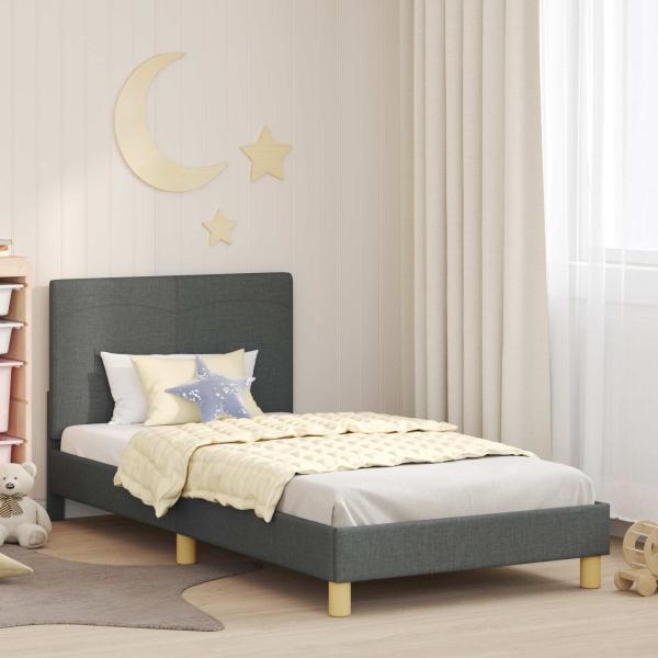 ARDEBO.de - Kinderbettgestell mit Kopfteil Dunkelgrau 90 x 190 cm Stoff