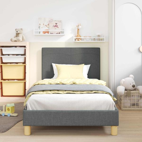 Kinderbettgestell mit Kopfteil Dunkelgrau 90 x 190 cm Stoff
