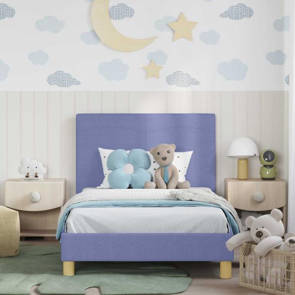 Kinderbettgestell mit Kopfteil Jeans blau 90 x 190 cm Stoff