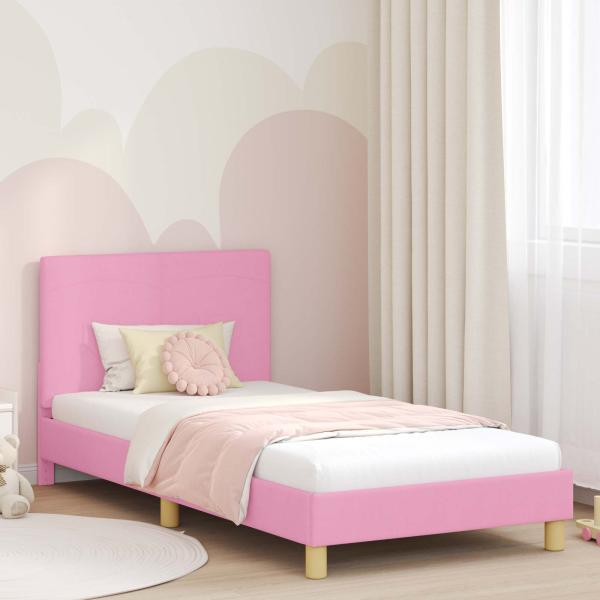ARDEBO.de - Kinderbettgestell mit Kopfteil Rosa 90 x 200 cm Stoff