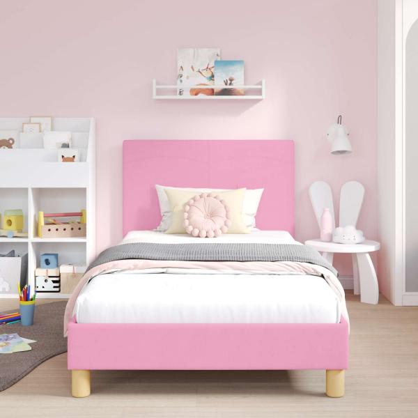Kinderbettgestell mit Kopfteil Rosa 90 x 200 cm Stoff