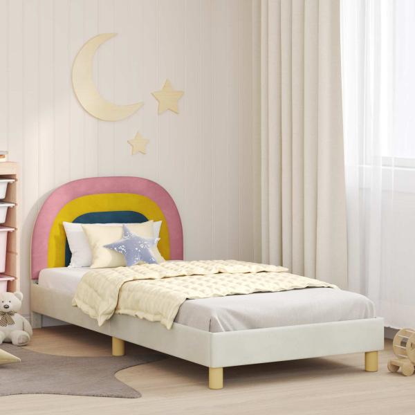 ARDEBO.de - Kinderbettgestell mit Kopfteil Creme 80 x 200 cm Samt