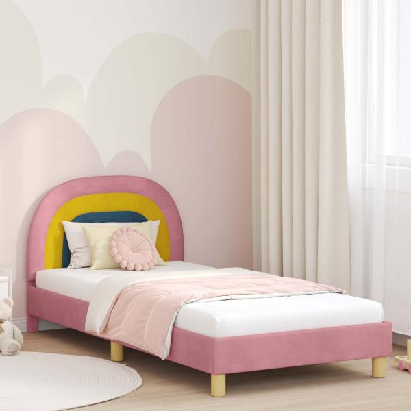 ARDEBO.de - Kinderbettgestell mit Kopfteil Rosa 90 x 200 cm Samt