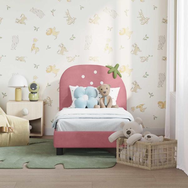 Kinderbettgestell mit Kopfteil Rosa 70 x 140 cm Samt