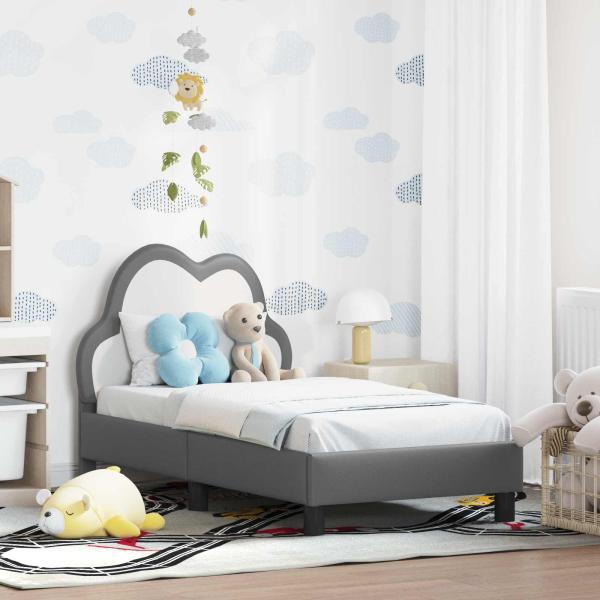 ARDEBO.de - Kinderbettgestell mit Kopfteil Hellgrau 70 x 140 cm PU
