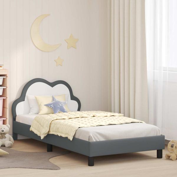 ARDEBO.de - Kinderbettgestell mit Kopfteil Hellgrau 90 x 190 cm PU