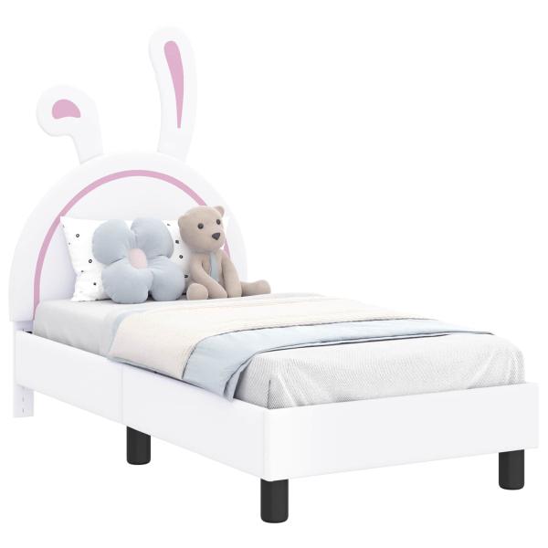 Kinderbettgestell mit Kopfteil Weiß 70 x 140 cm PU