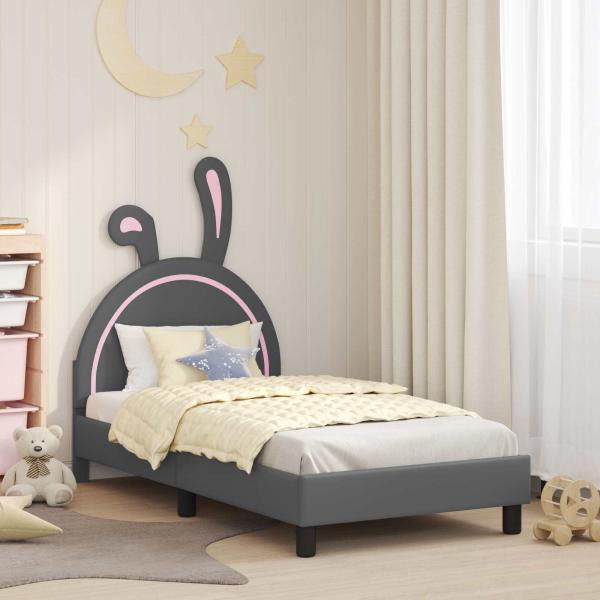 ARDEBO.de - Kinderbettgestell mit Kopfteil Hellgrau 80 x 160 cm PU