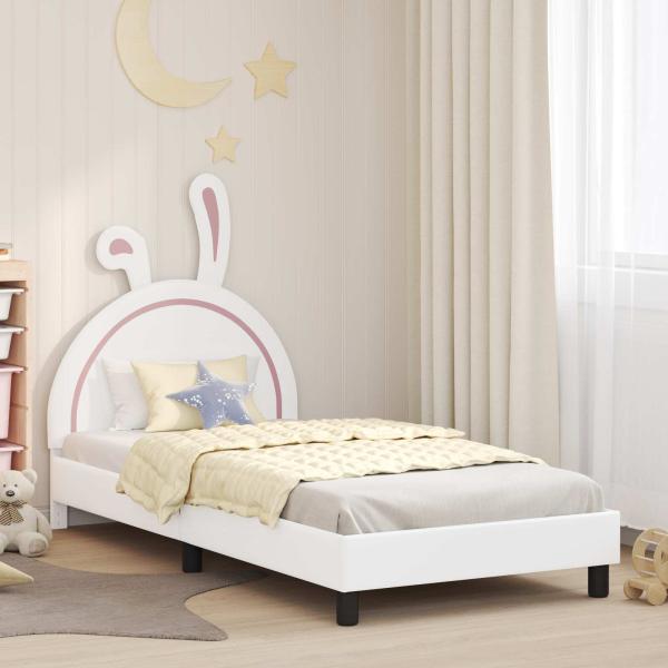 ARDEBO.de - Kinderbettgestell mit Kopfteil Weiß 90 x 190 cm PU