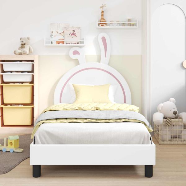 Kinderbettgestell mit Kopfteil Weiß 90 x 190 cm PU