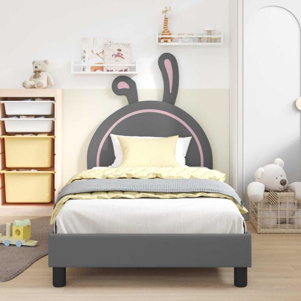 Kinderbettgestell mit Kopfteil Hellgrau 90 x 190 cm PU
