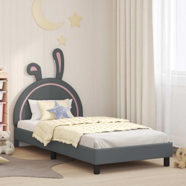 ARDEBO.de - Kinderbettgestell mit Kopfteil Hellgrau 90 x 200 cm PU