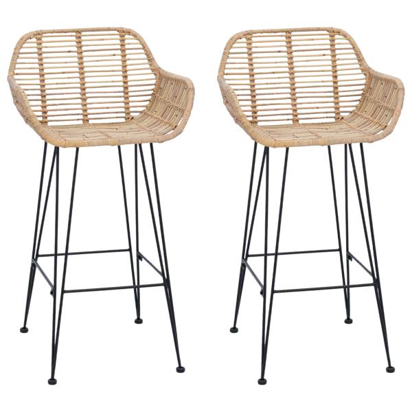 Barstuhl 2 Stk. Natur 55 x 52 x 92 cm Rattan und Eisen