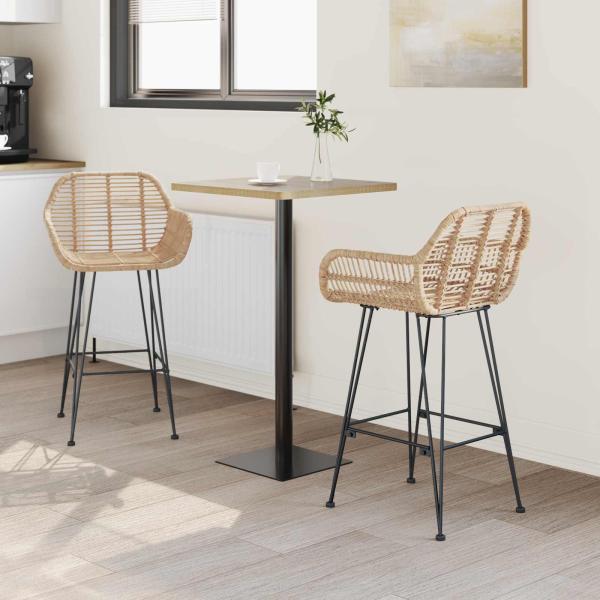 Barstuhl 2 Stk. Natur 55 x 52 x 92 cm Rattan und Eisen