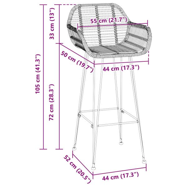 Barstuhl 2 Stk. Schwarz 55 x 52 x 105 cm Rattan und Eisen