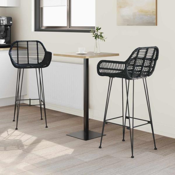 Barstuhl 2 Stk. Schwarz 55 x 52 x 105 cm Rattan und Eisen