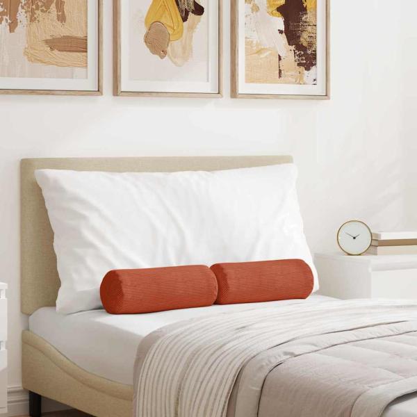 ARDEBO.de - Bolsterkissen 2 Stück Rot-Orange Ø 15 x 40 cm Cordstoff