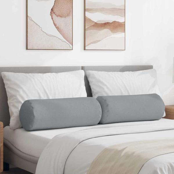 ARDEBO.de - Bolsterkissen 2 stk. Stoff Hellgrau Ø 25 x 70 cm