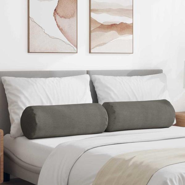 ARDEBO.de - Bolsterkissen 2 Stück Hellgrau Ø 25 x 70 cm Cordstoff