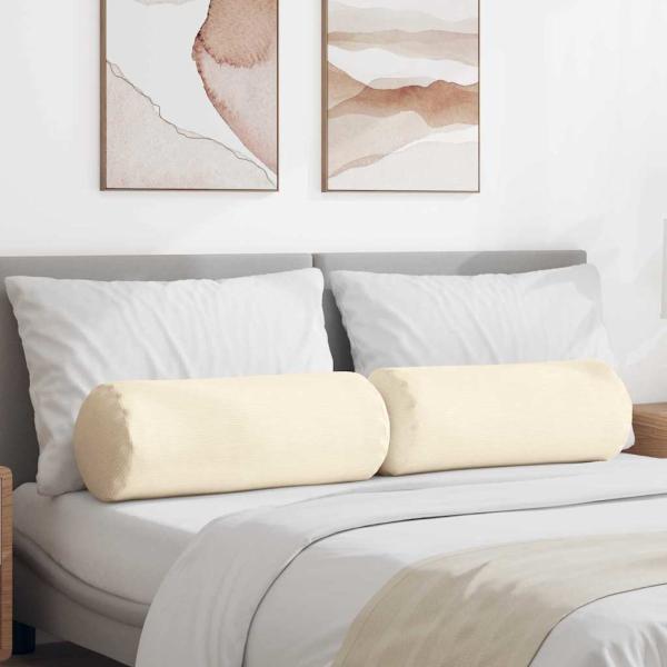 ARDEBO.de - Bolsterkissen 2 Stück Creme Ø 25 x 70 cm Cordstoff