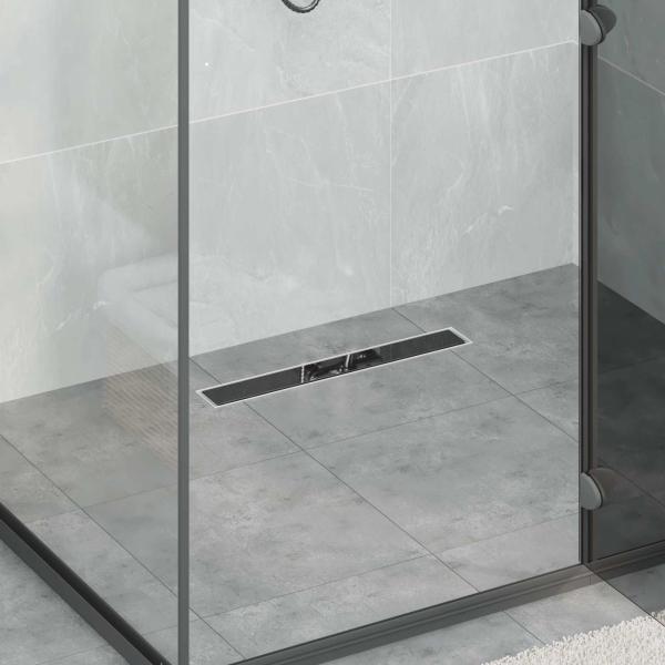 ARDEBO.de - Duschabfluss mit Glashülle und 360° Siphon Schwarz 50 cm