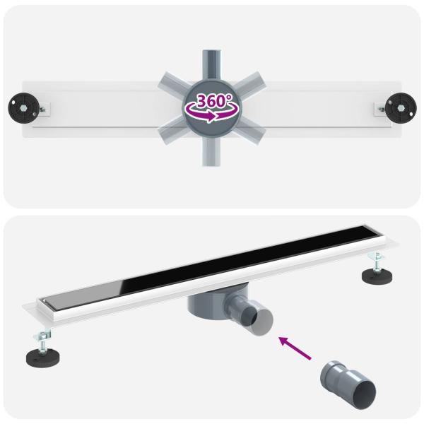 Duschabfluss mit Glashülle und 360° Siphon Schwarz 70 cm
