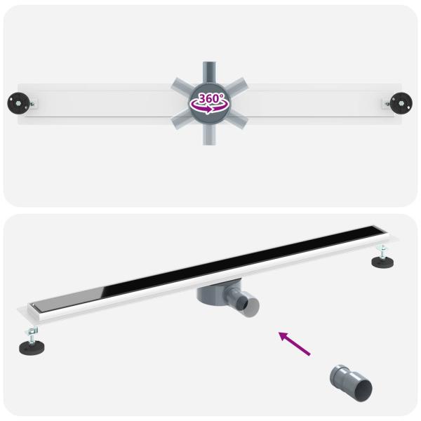 Duschabfluss mit Glashülle und 360° Siphon Schwarz 100 cm