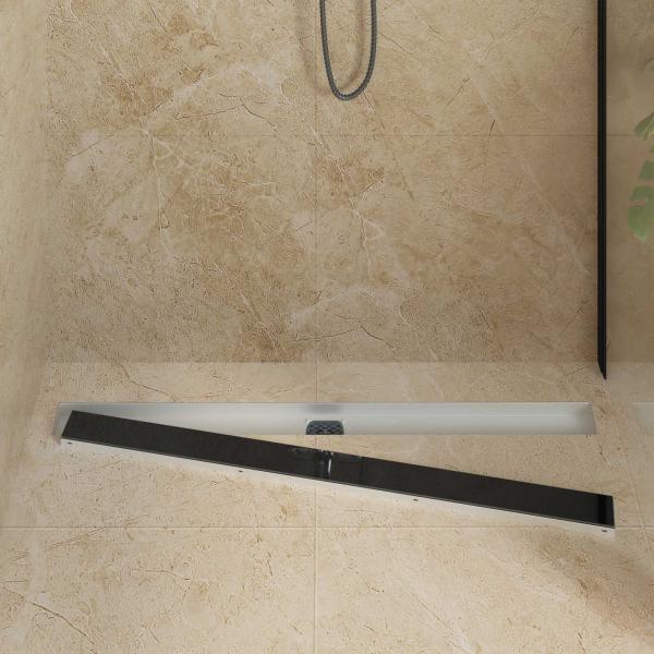 Duschabfluss mit Glashülle und 360° Siphon Schwarz 100 cm