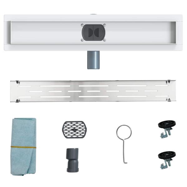 Duschabfluss mit Glashülle und 360° Siphon Silber 50 cm