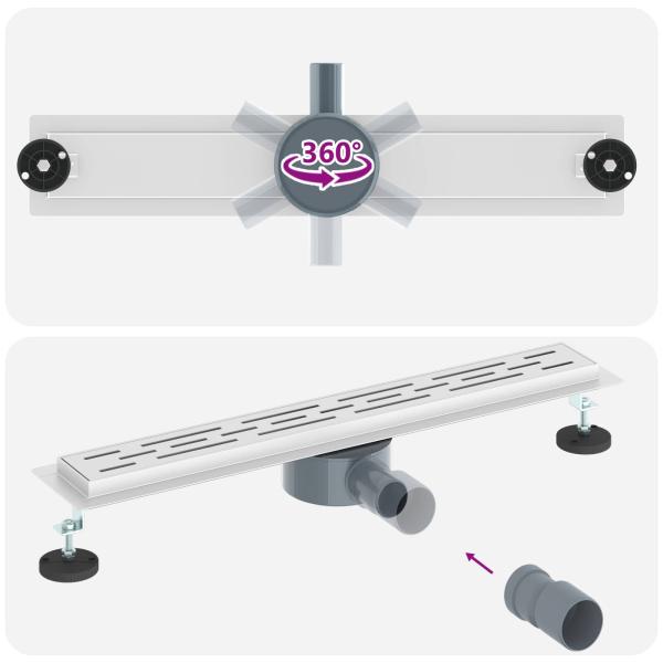 Duschabfluss mit Glashülle und 360° Siphon Silber 60 cm
