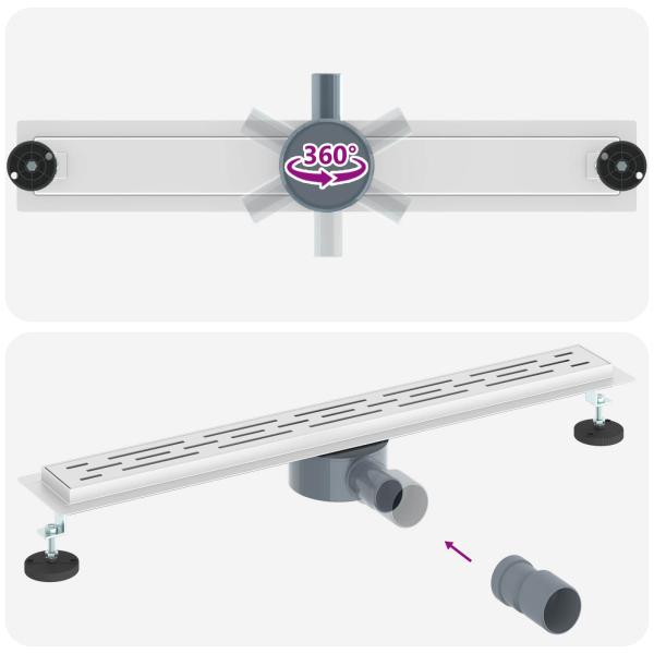 Duschabfluss mit Glashülle und 360° Siphon Silber 70 cm