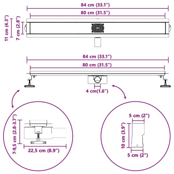 Duschabfluss mit Glashülle und 360° Siphon Silber 80 cm