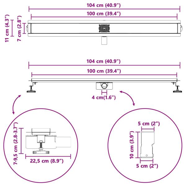 Duschabfluss mit Glashülle und 360° Siphon Silber 100 cm