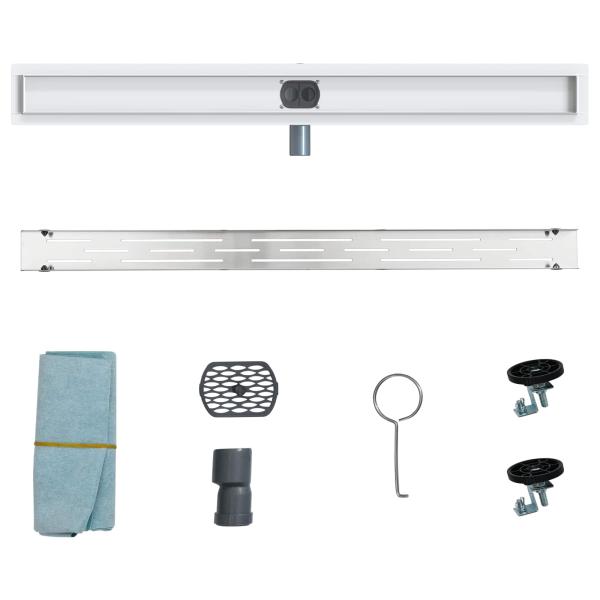 Duschabfluss mit Glashülle und 360° Siphon Silber 100 cm